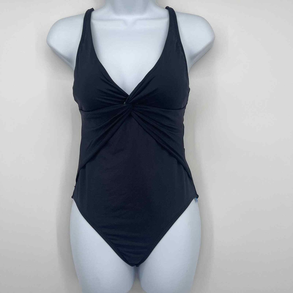 New Bleu Rod Beattie Black One Piece Swimsuit Womens 4 Halter Twisted Slimming
